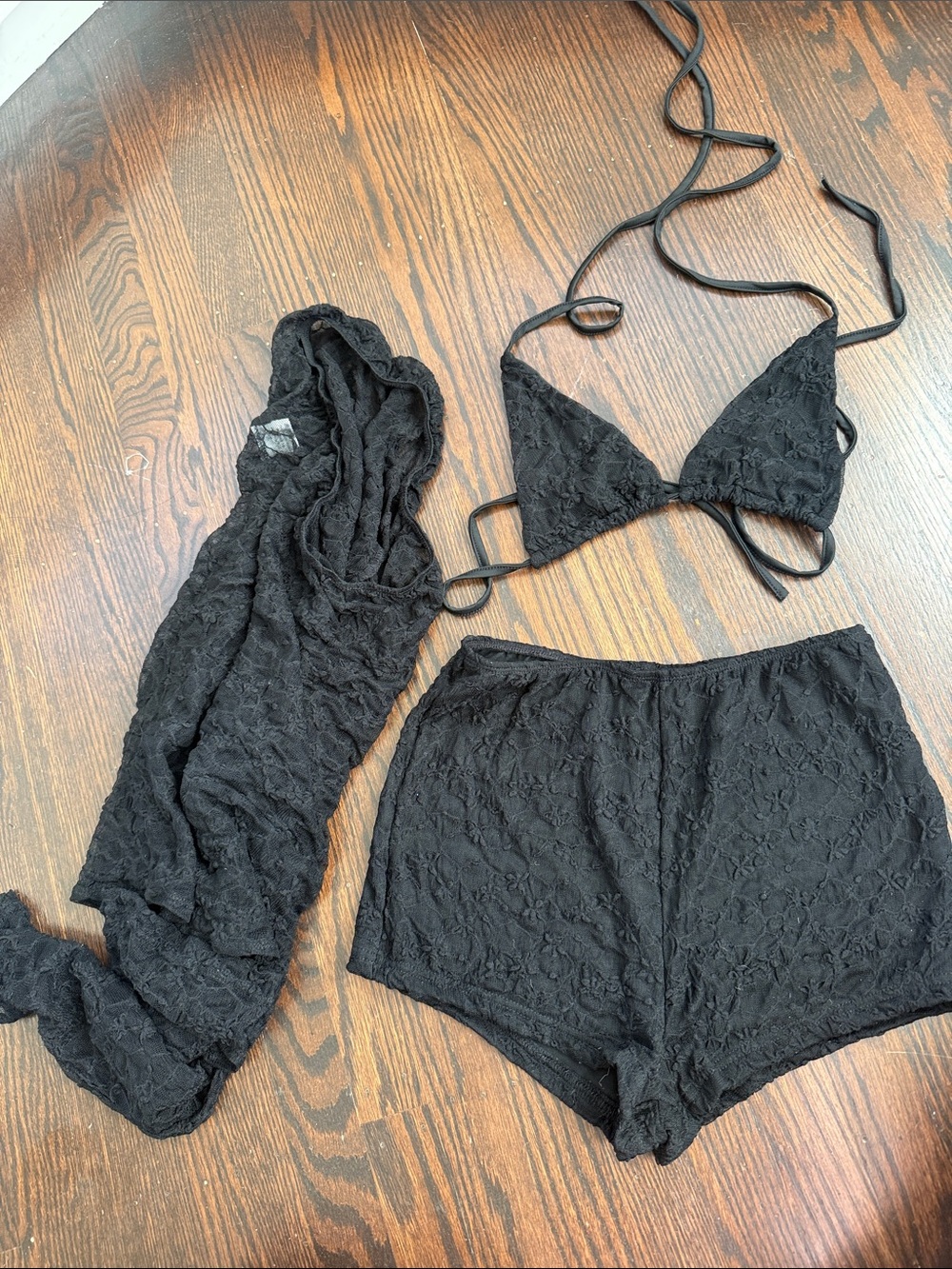 Black Lace Bralette, top, and short set